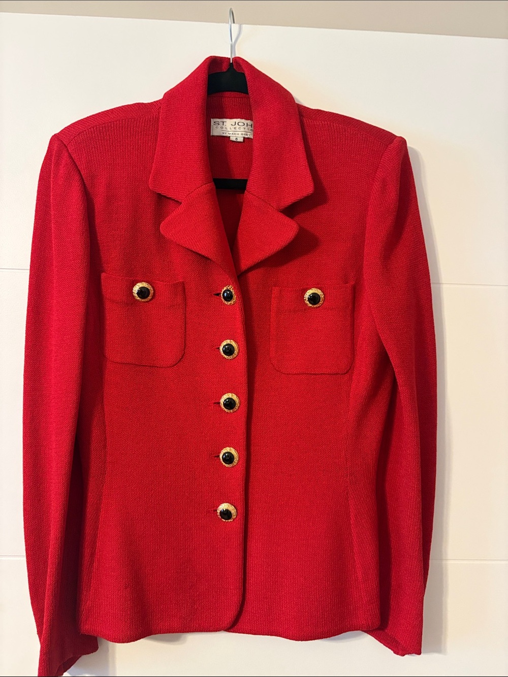 St. John Collection Red Knit Button-Front Jacket Sz6